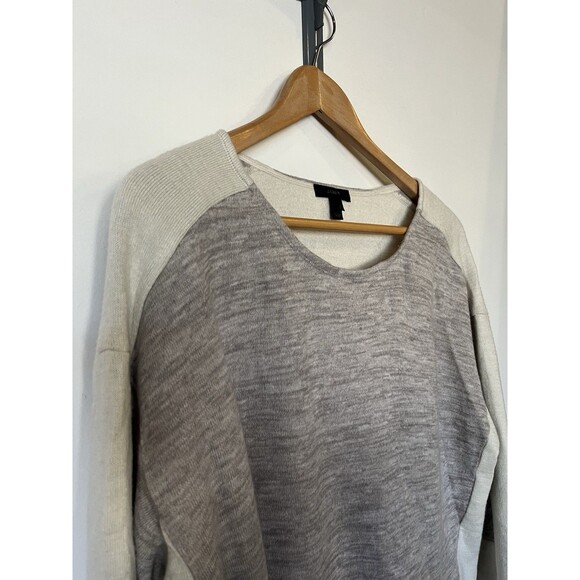 J Crew Gray Cream Color Block Boxy Wool Blend Sweater Size Large - Picture 3 of 8